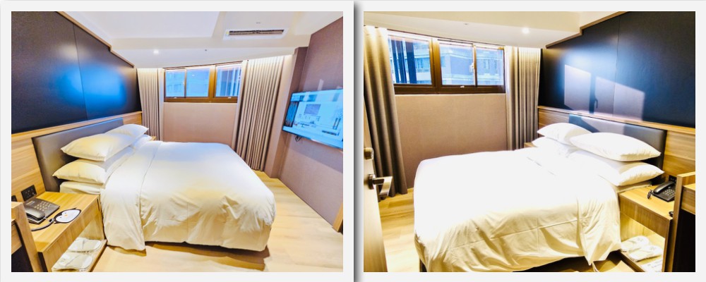 上面呢張圖唔係兩個酒店房間，而係一間四人房。 老闆係咁解說嘅：咁樣就算四個人同住都唔會影響睡眠又各自有私人空間嘛～